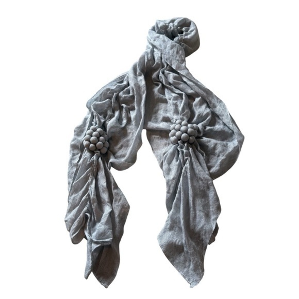 Chicos Elegant linen dusty blue Scarf with Beaded Bubble Accents